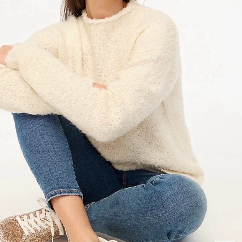 J. CREW Bouclé Mockneck Sweater Cream Size S